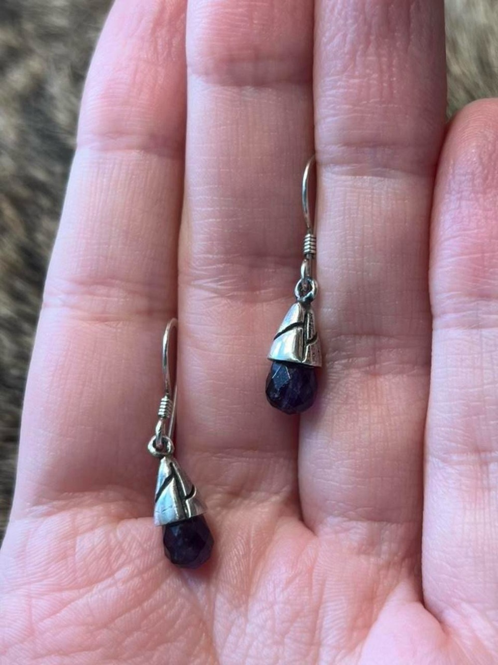 Sterling silver geometric tear drop amethyst earrings